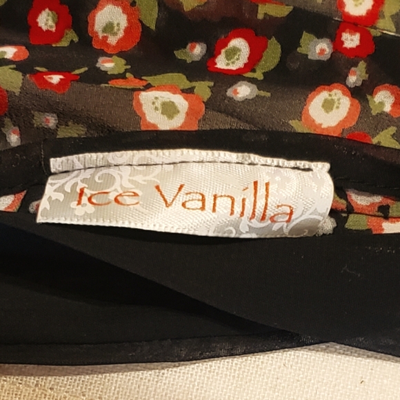 ICE VANILLA Sheer Blk/Red Floral Halter Top with Elastic Waist - Picture 2 of 12